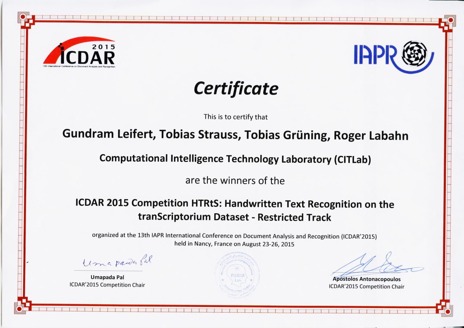 ICDAR · HTRtS 2015
