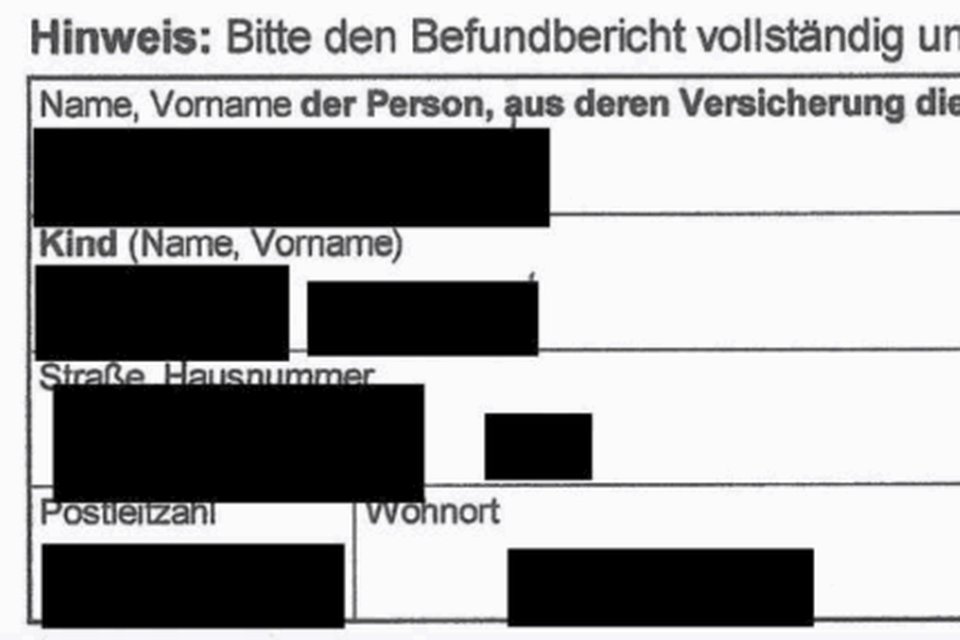 Formular mit geschwärzten persönlichen Daten